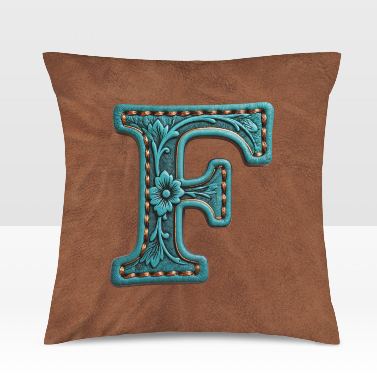 Baha Ranch Velvety Soft Western Tooled Initial Personalized Pillow Cover Made in America Baha Ranch Western Wear