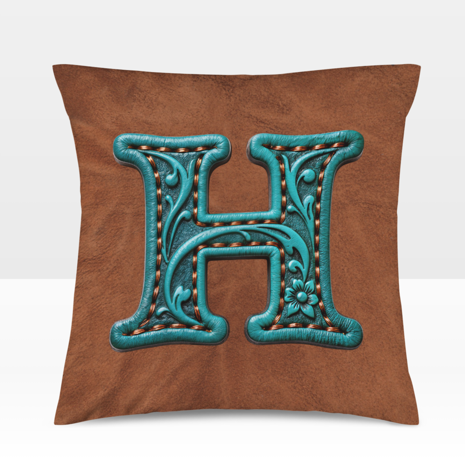 Baha Ranch Velvety Soft Western Tooled Initial Personalized Pillow Cover Made in America Baha Ranch Western Wear