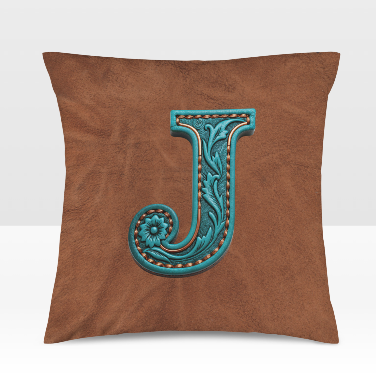 Baha Ranch Velvety Soft Western Tooled Initial Personalized Pillow Cover Made in America Baha Ranch Western Wear