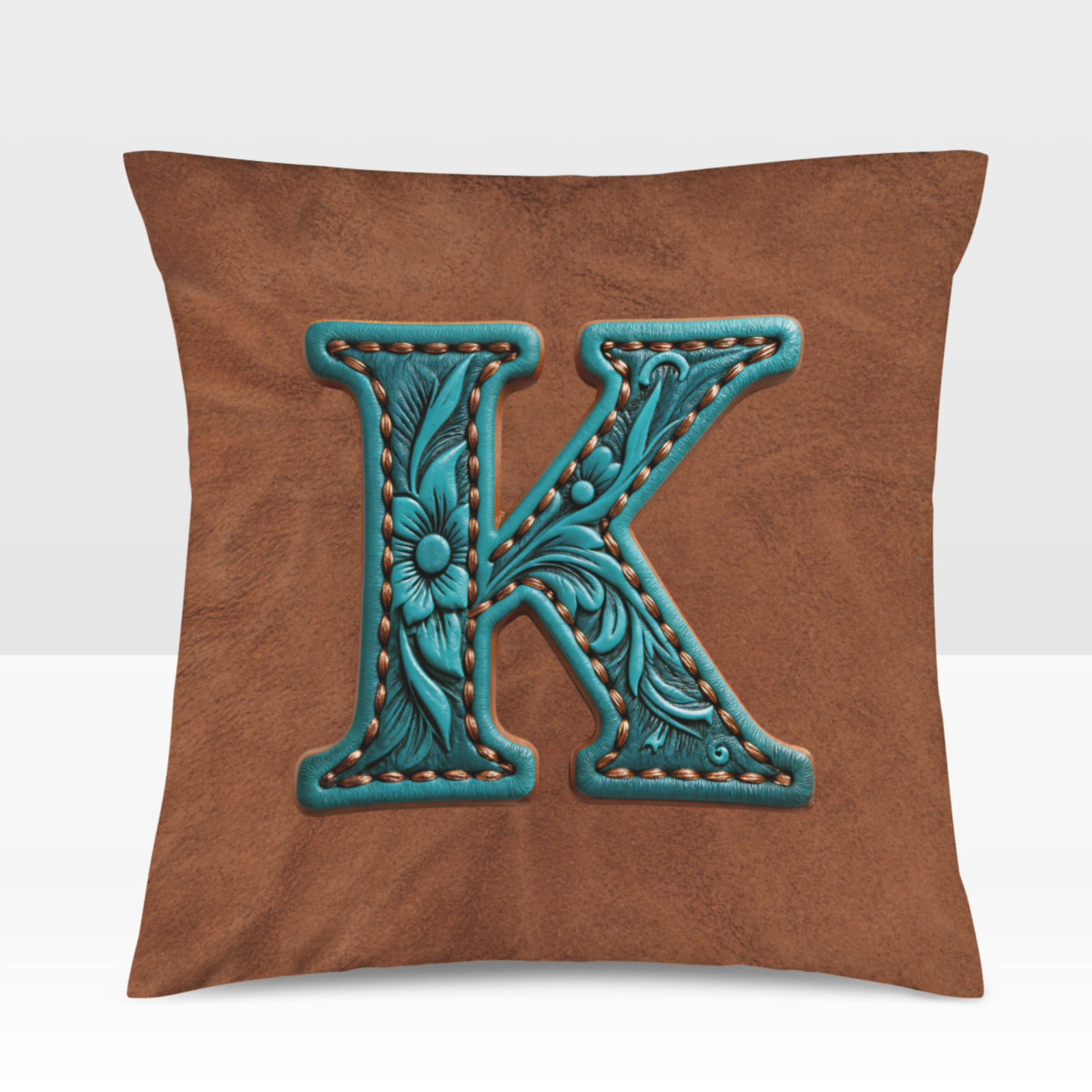 Baha Ranch Velvety Soft Western Tooled Initial Personalized Pillow Cover Made in America Baha Ranch Western Wear
