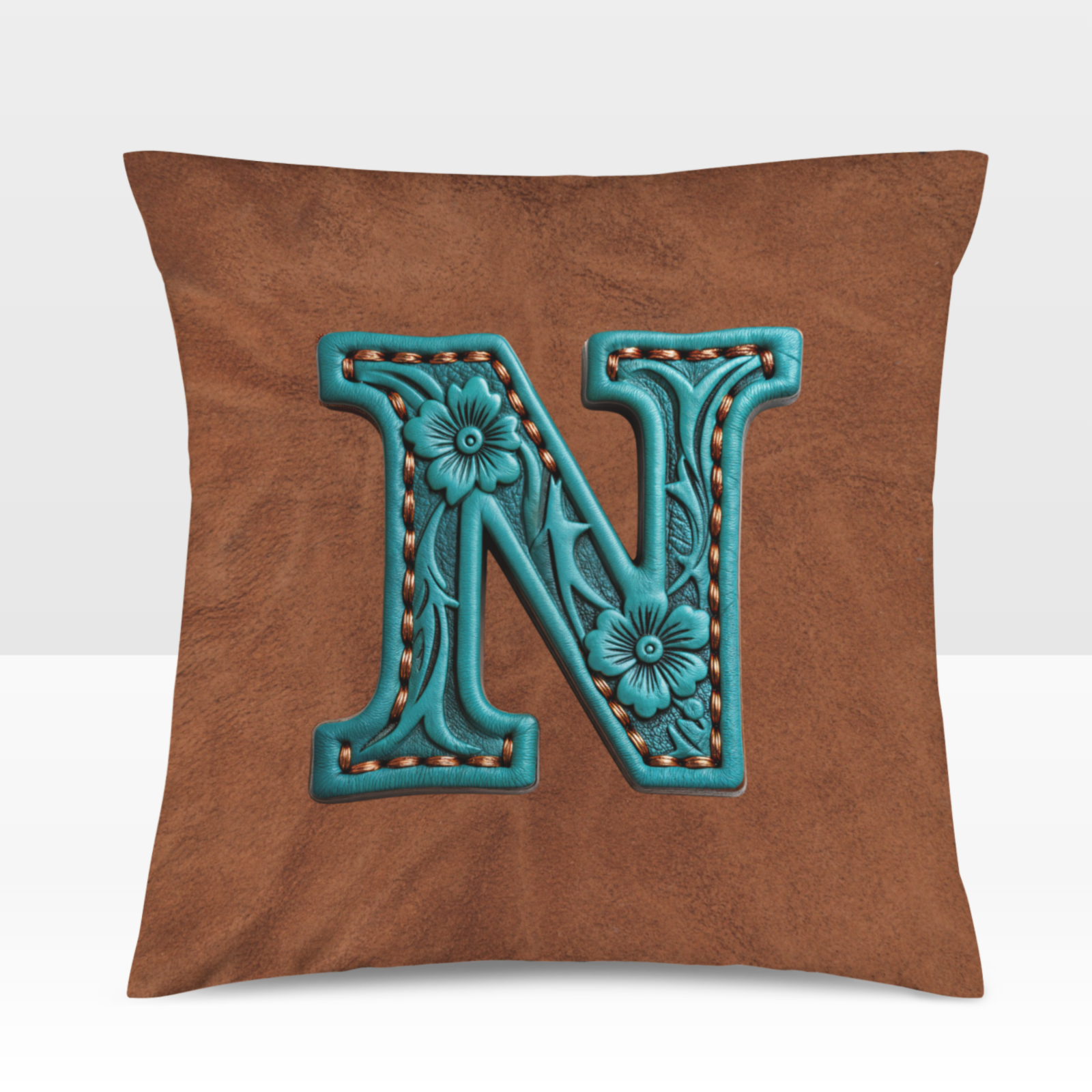 Baha Ranch Velvety Soft Western Tooled Initial Personalized Pillow Cover Made in America Baha Ranch Western Wear