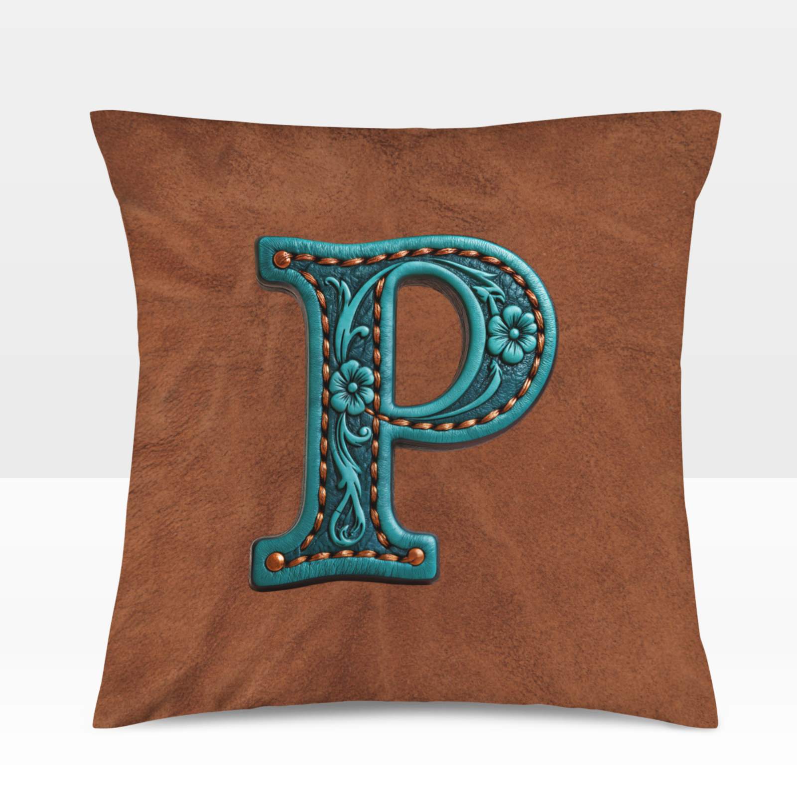 Baha Ranch Velvety Soft Western Tooled Initial Personalized Pillow Cover Made in America Baha Ranch Western Wear