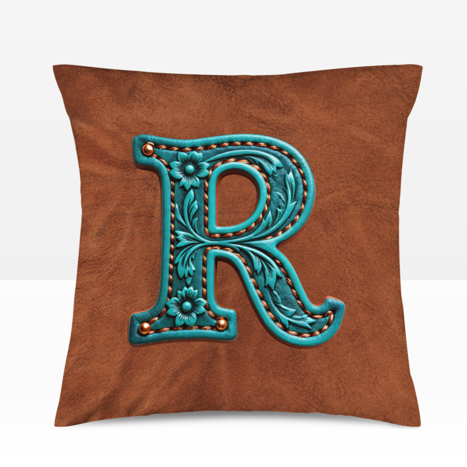 Baha Ranch Velvety Soft Western Tooled Initial Personalized Pillow Cover Made in America Baha Ranch Western Wear