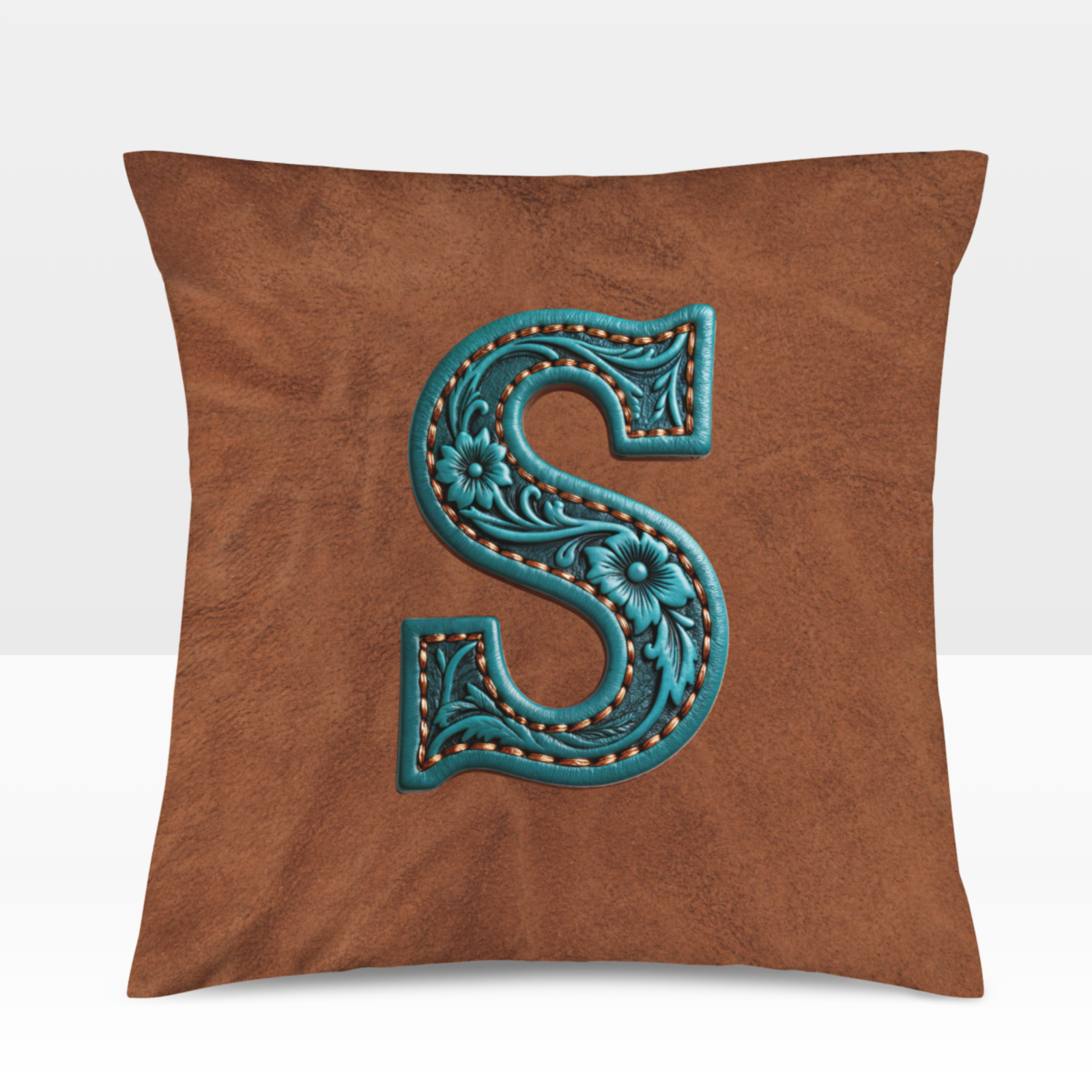 Baha Ranch Velvety Soft Western Tooled Initial Personalized Pillow Cover Made in America Baha Ranch Western Wear