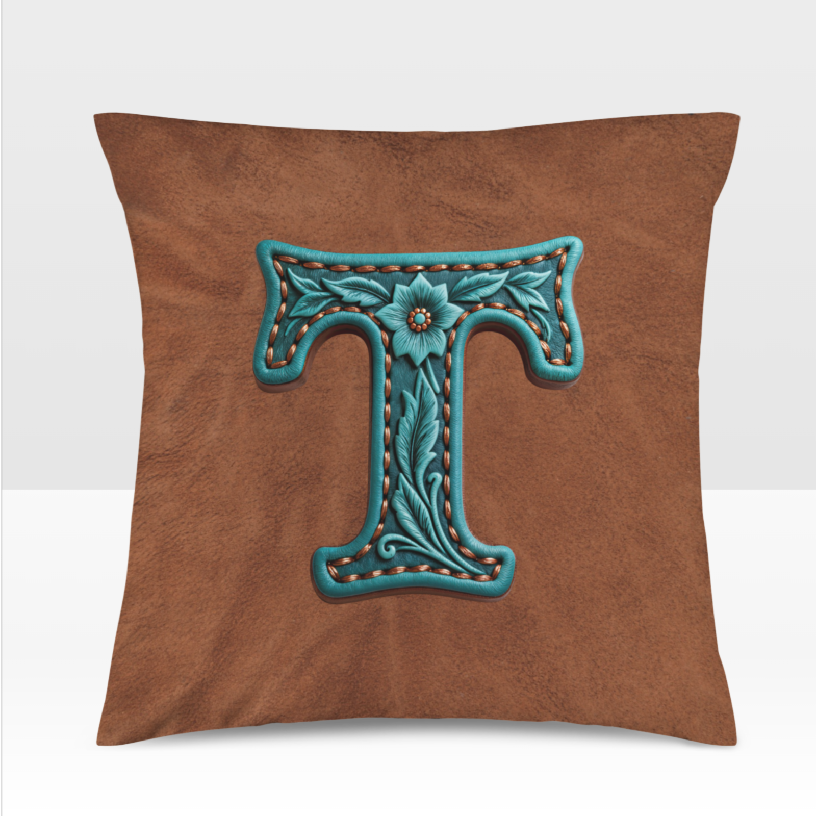 Baha Ranch Velvety Soft Western Tooled Initial Personalized Pillow Cover Made in America Baha Ranch Western Wear
