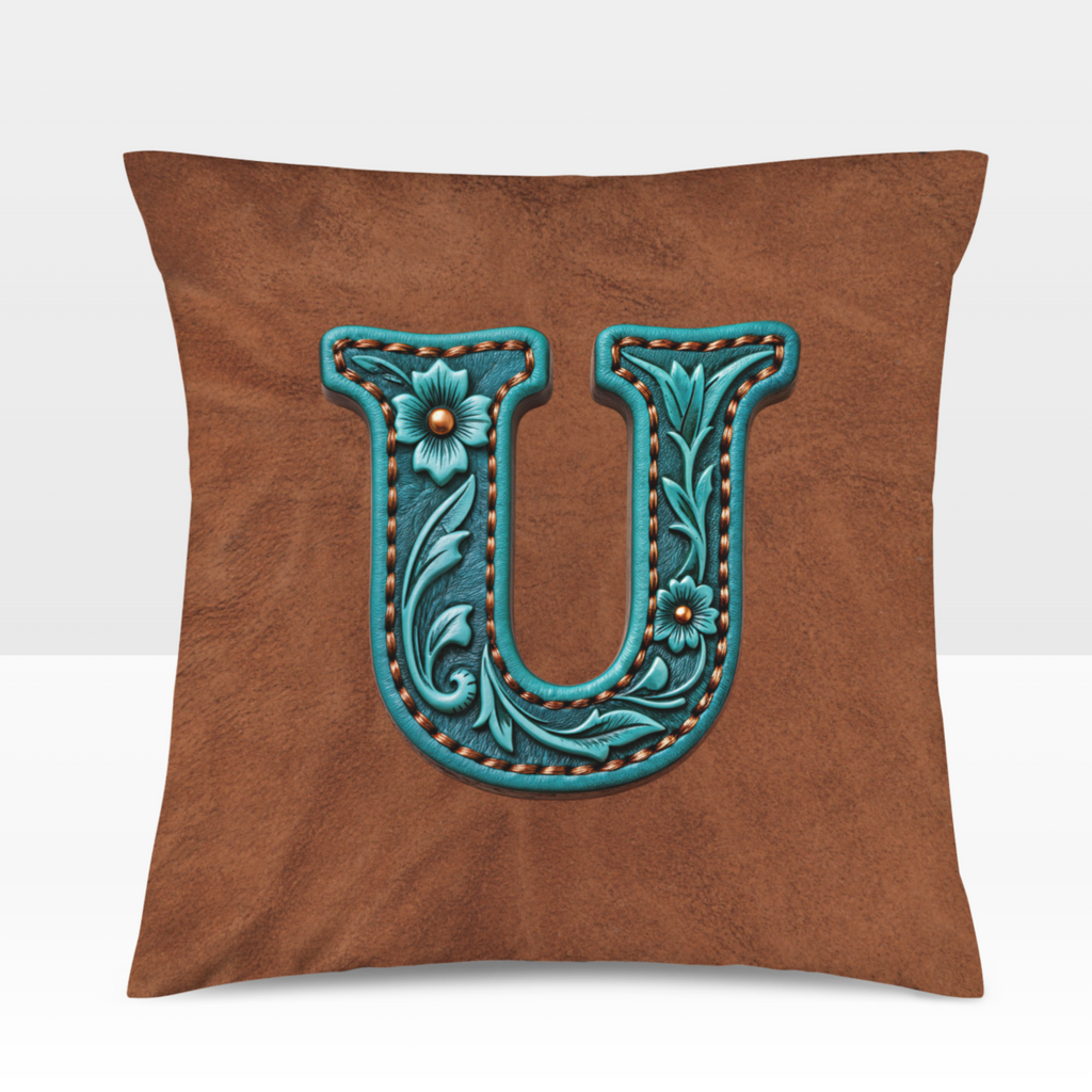 Baha Ranch Velvety Soft Western Tooled Initial Personalized Pillow Cover Made in America Baha Ranch Western Wear