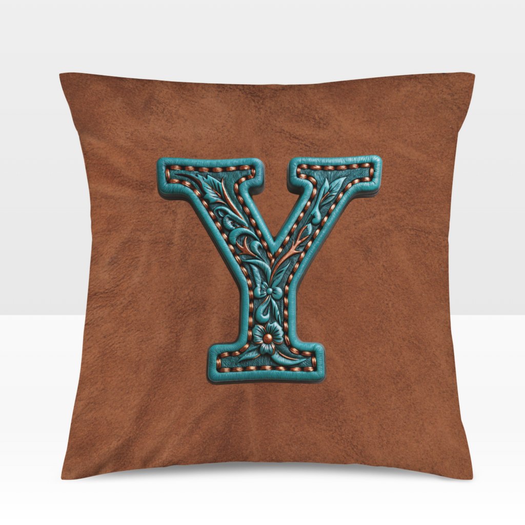 Baha Ranch Velvety Soft Western Tooled Initial Personalized Pillow Cover Made in America Baha Ranch Western Wear