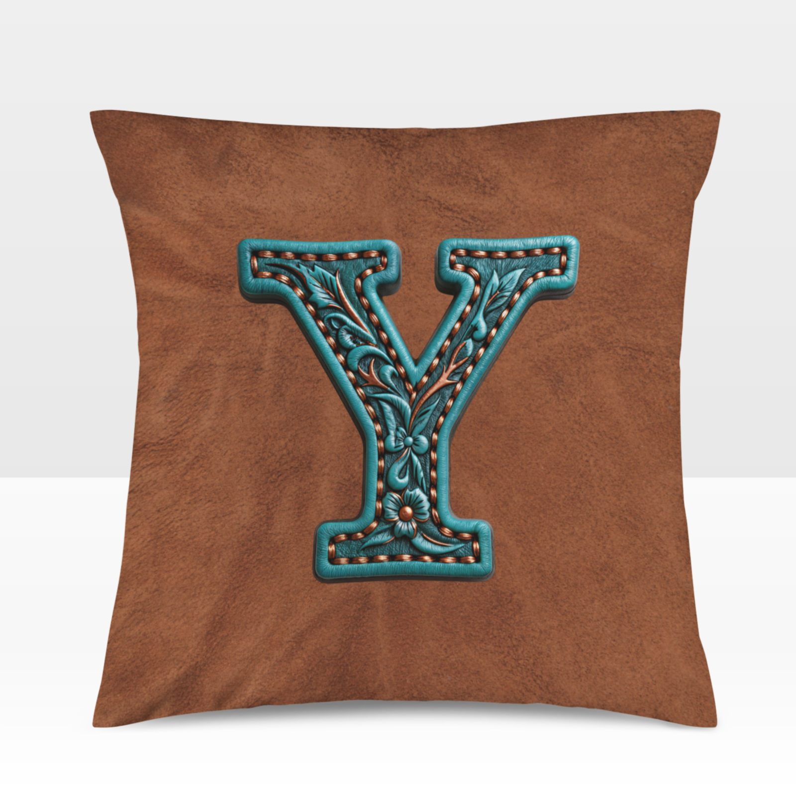 Baha Ranch Velvety Soft Western Tooled Initial Personalized Pillow Cover Made in America Baha Ranch Western Wear