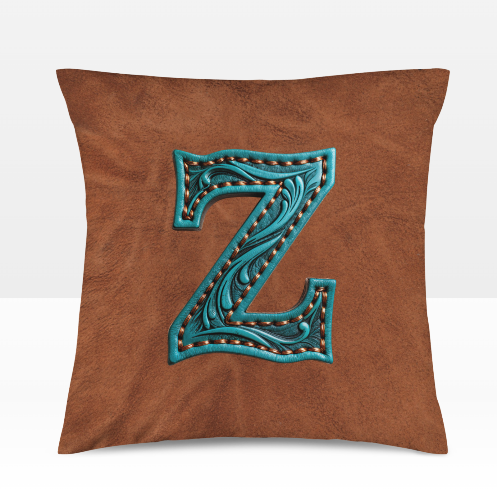 Baha Ranch Velvety Soft Western Tooled Initial Personalized Pillow Cover Made in America Baha Ranch Western Wear