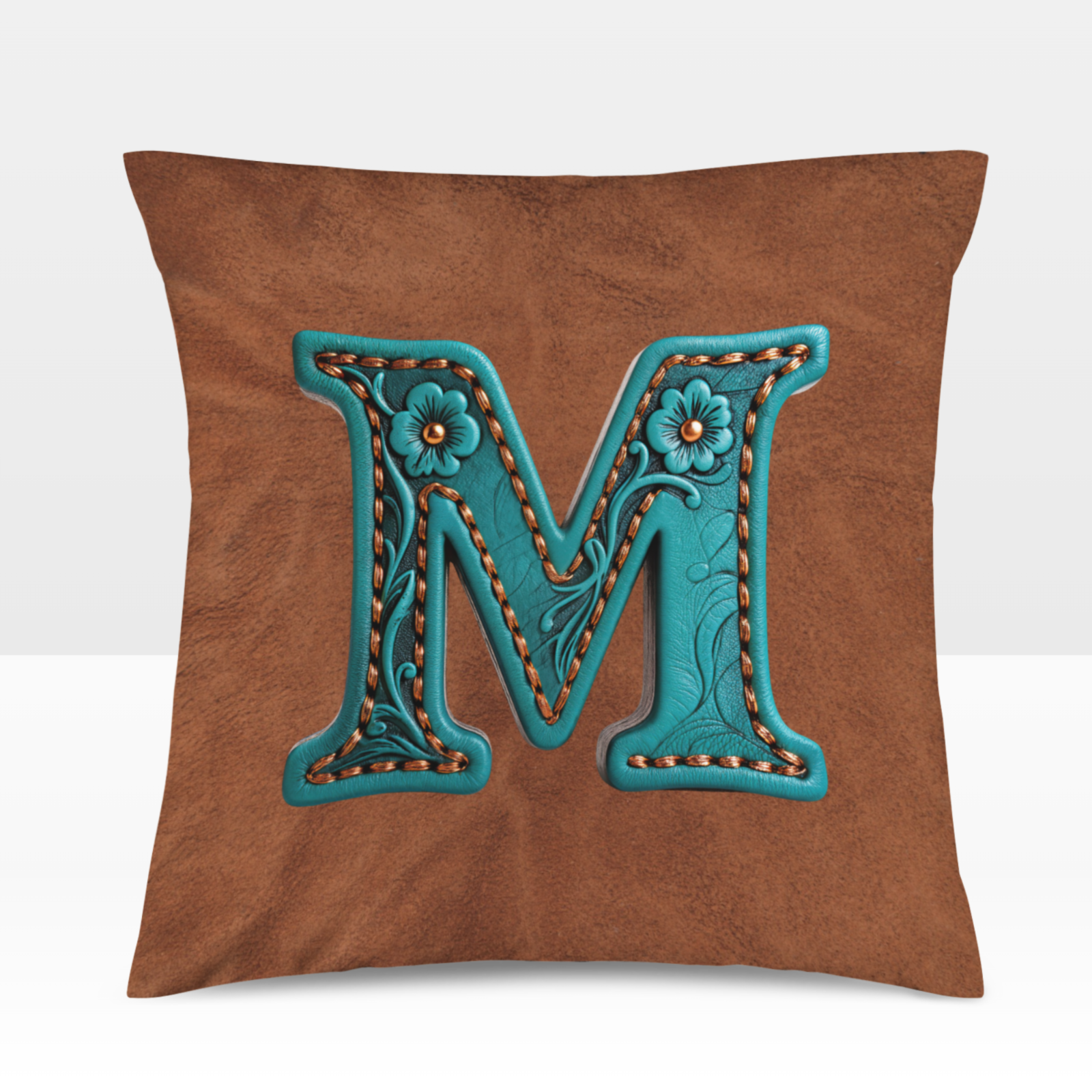 Baha Ranch Velvety Soft Western Tooled Initial Personalized Pillow Cover Made in America Baha Ranch Western Wear