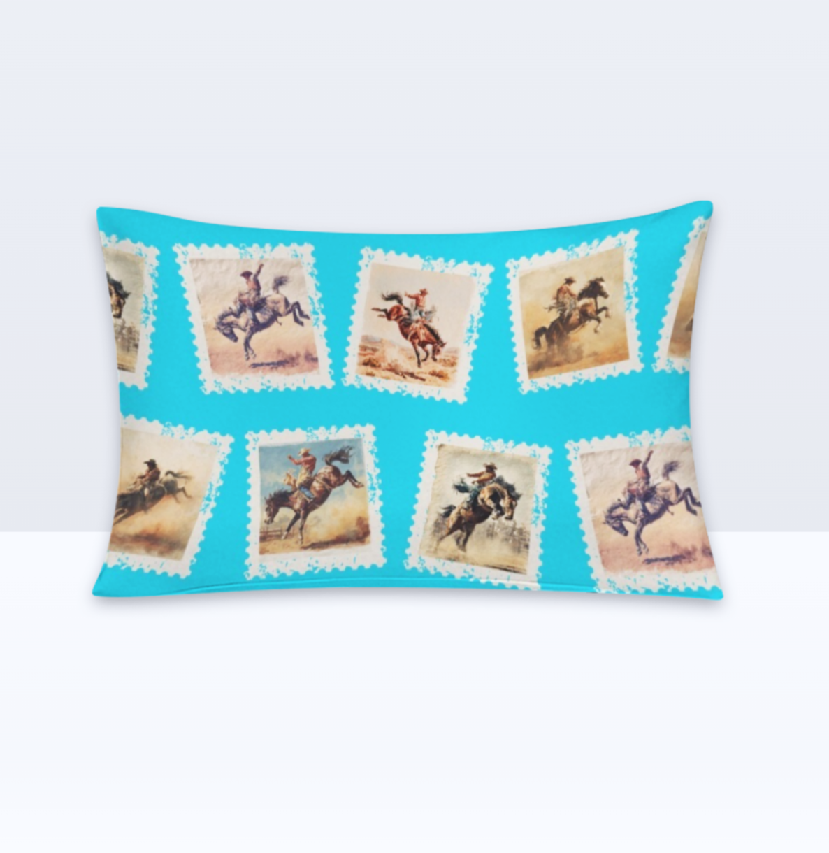 Baha Ranch Cowboy Stamp Turquoise Pillowcase Made in America Baha Ranch Western Wear