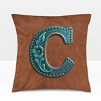 Baha Ranch Velvety Soft Western Tooled Initial Personalized Pillow Cover Made in America Baha Ranch Western Wear