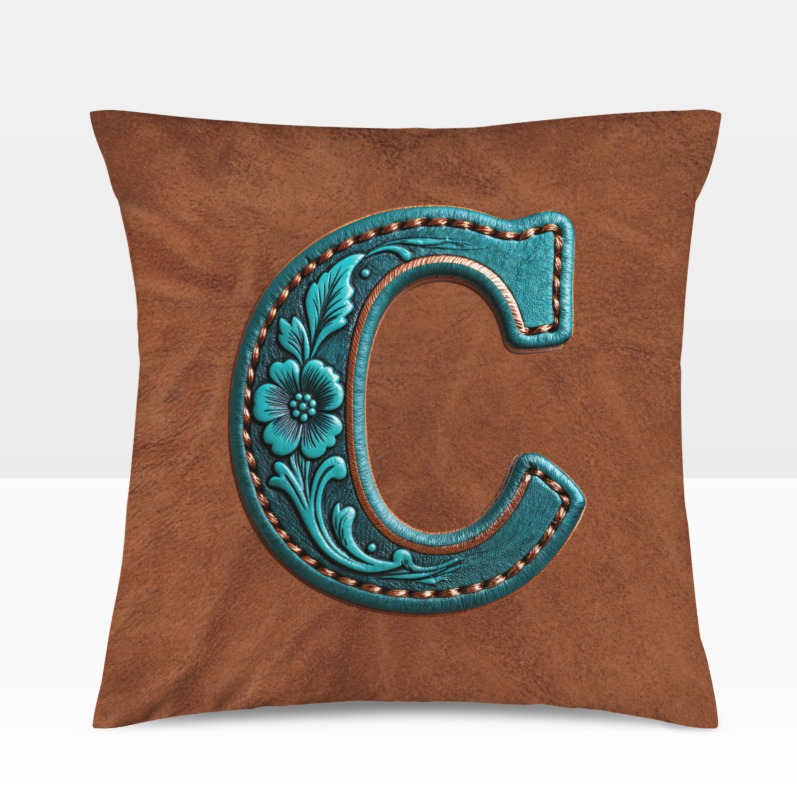 Baha Ranch Velvety Soft Western Tooled Initial Personalized Pillow Cover Made in America Baha Ranch Western Wear
