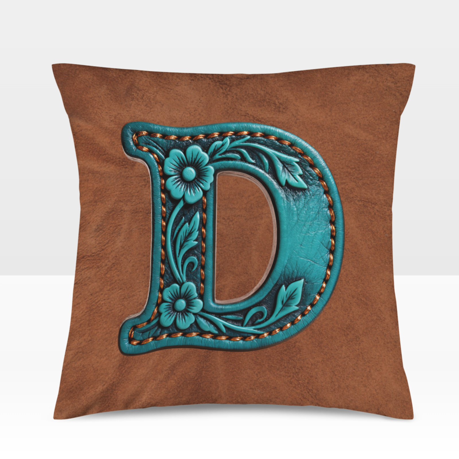 Baha Ranch Velvety Soft Western Tooled Initial Personalized Pillow Cover Made in America Baha Ranch Western Wear