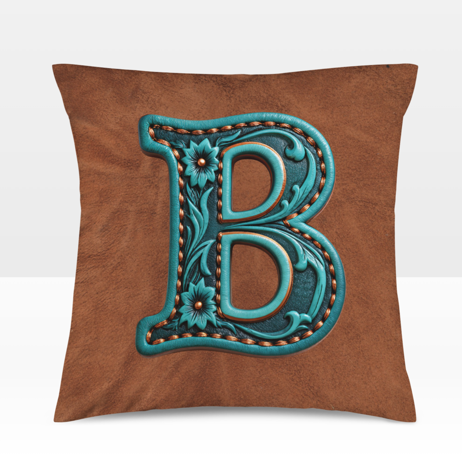 Baha Ranch Velvety Soft Western Tooled Initial Personalized Pillow Cover Made in America Baha Ranch Western Wear