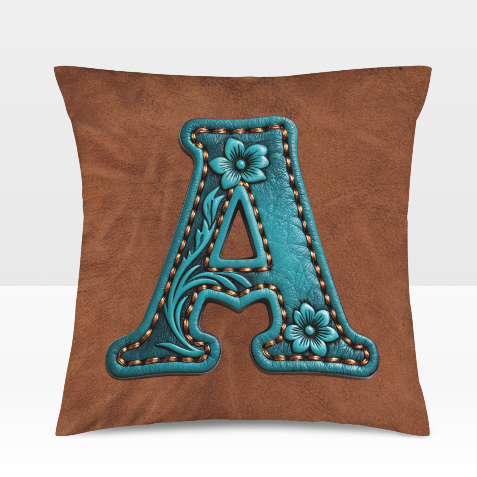Baha Ranch Velvety Soft Western Tooled Initial Personalized Pillow Cover Made in America Baha Ranch Western Wear