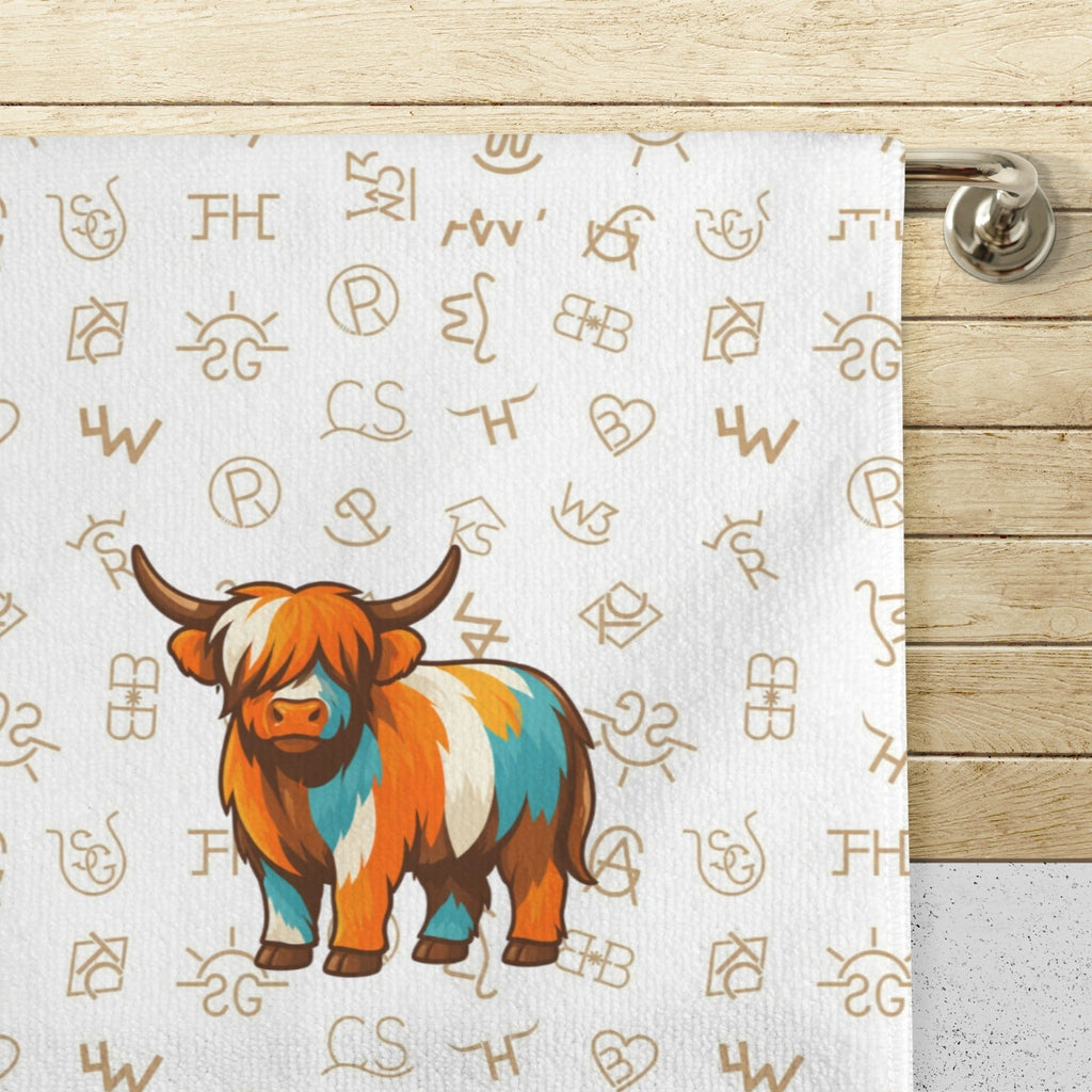 Set of 4 Minimalistic Western Highland Cow Cattle Brands Kitchen Towels Made in America Baha Ranch Western Wear