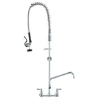 Commercial Faucet with Pre-Rinse Sprayer, 47' Height, 8' Center, 12' Swing Spout, Wall Mount Kitchen Sink Faucet, Brass Constructed Device with Pull Down Spray, for 1/2/3 Compartment Sink
