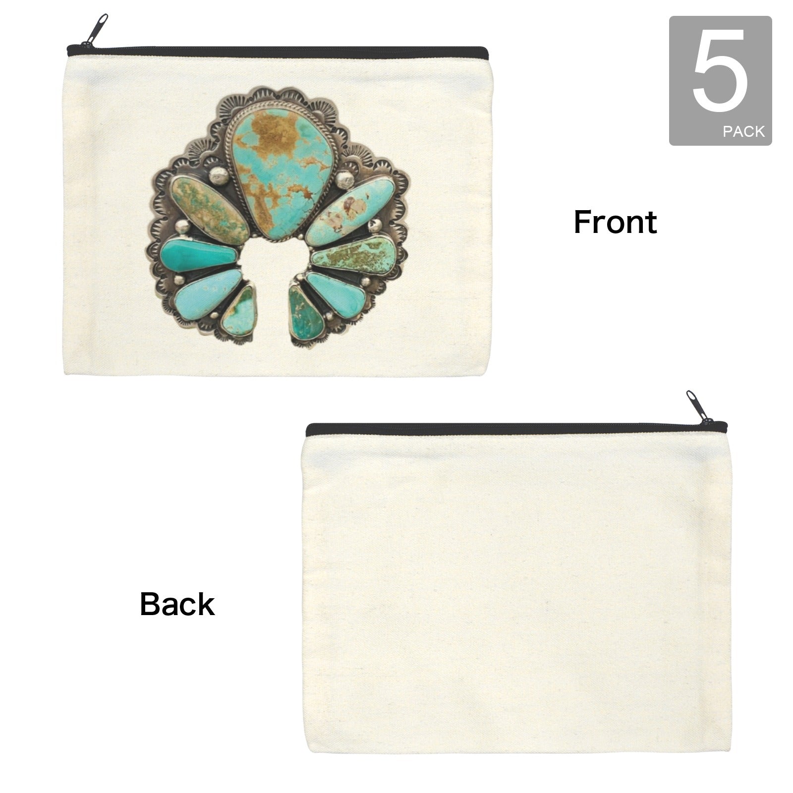 Baha Ranch Turquoise Naja Cosmetic Bag Pack of 5 Made in America Baha Ranch Western Wear