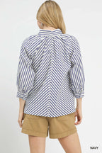 Umgee Striped V-Neck Button Down Top