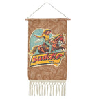 Saddle Up Western Wall Decor Linen Hanging Poster with Fringe Made in America Baha Ranch Western Wear