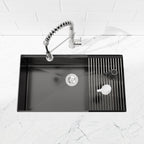 Stainless Steel Kitchen Sink, 30″x19″ Single Bowl, Undermount Handmade Sink in Black, with Cutting Board, Colander