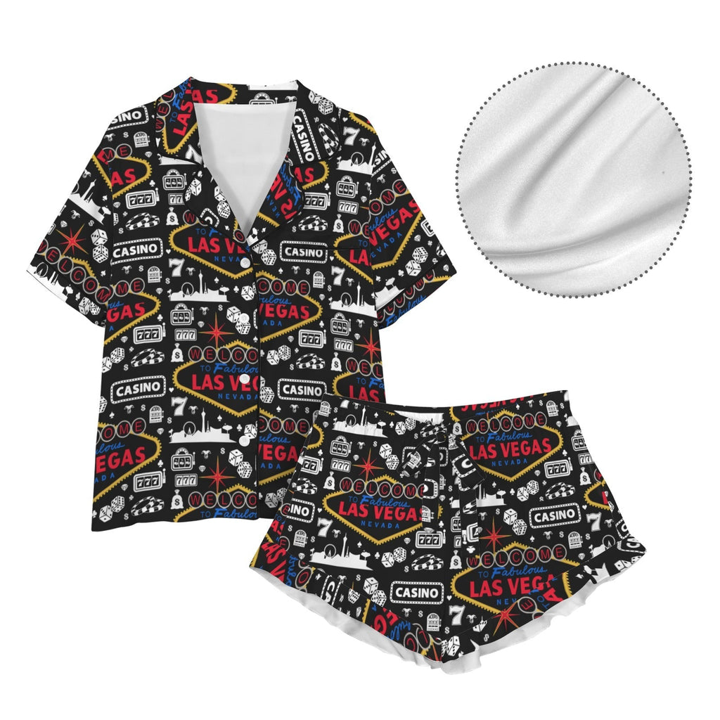 Baha Ranch Viva Las Vegas Western Satin Ruffle Pajama Set Baha Ranch Western Wear