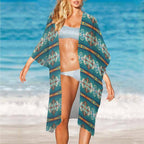 Baha Ranch Teal Aztec Duster Kimono Coverup Baha Ranch Western Wear