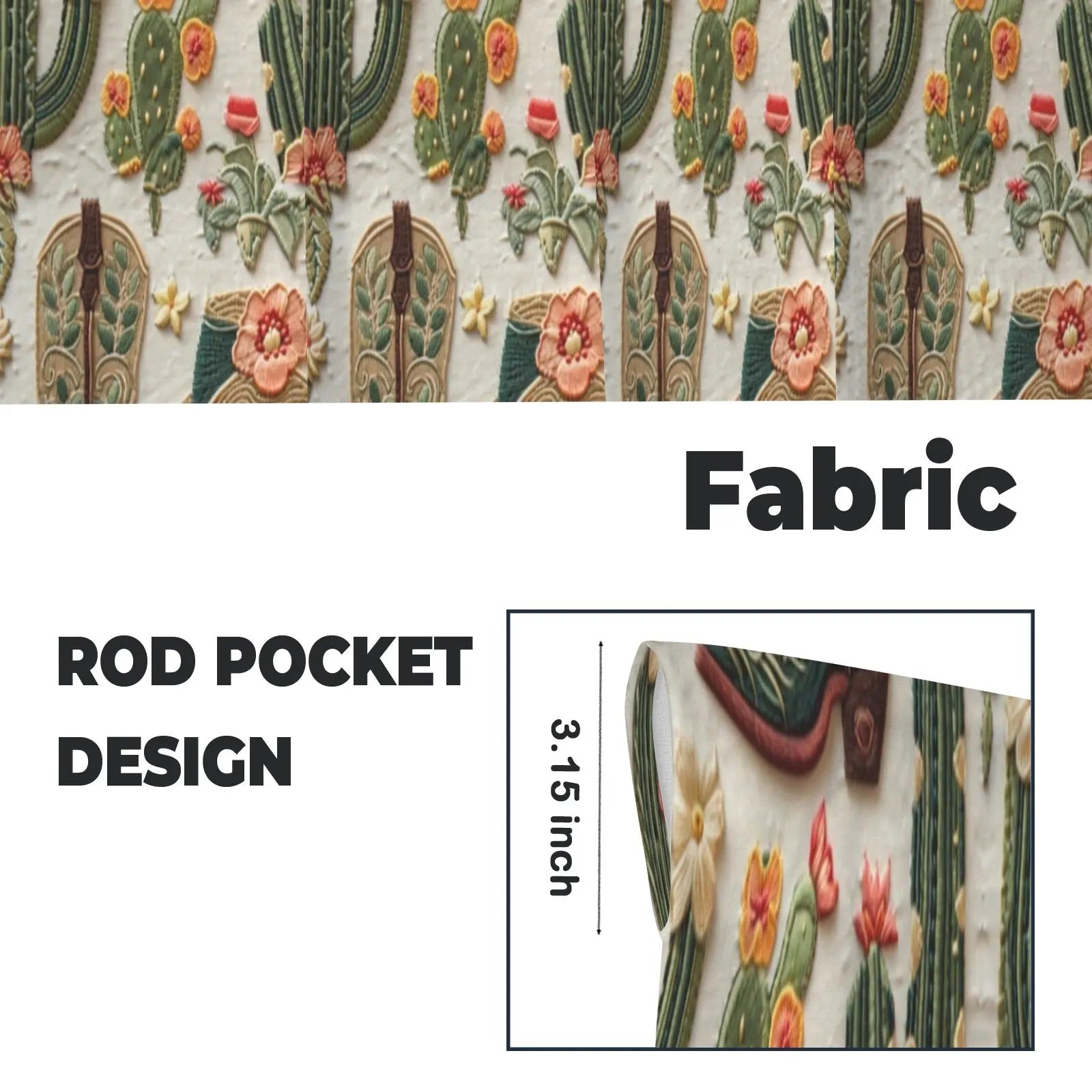 Cactus and Boots Curtains 28"x40" (2-Piece) Made in America Baha Ranch Western Wear