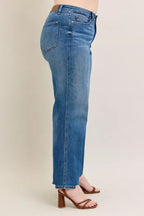 Judy Blue Full Size High Waist Tummy Control Chew Hem Destroyed Wide Jeans Plus Size