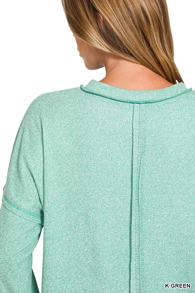 Zenana Soft Melange Hacci Round-Neck Long Sleeve T-Shirt