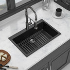Quartz Kitchen Sink - 33' x 22' Black Granite Composite Drop-In Sink with Durable Construction