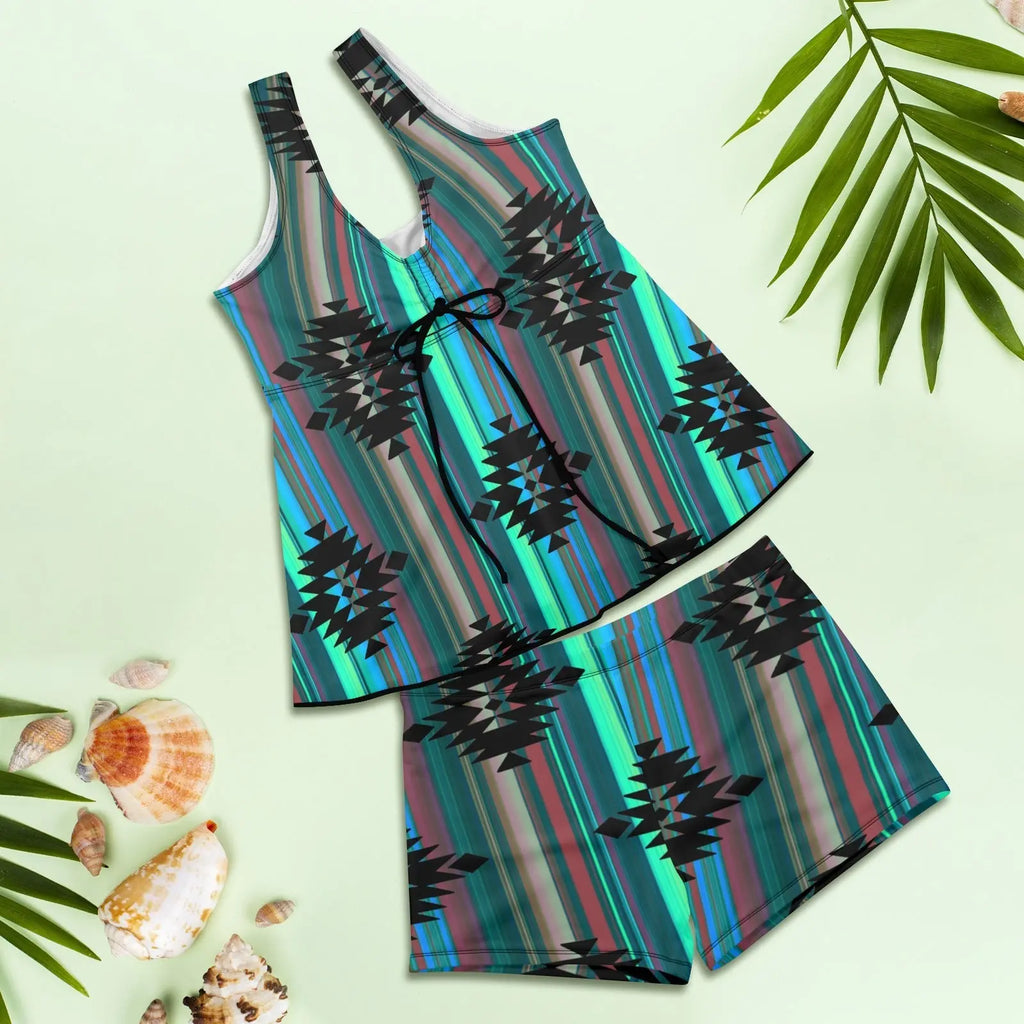 Baha Ranch Teal Aztec Tankini Boy Shorts Swim Set Baha Ranch Western Wear
