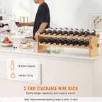 18 Bottle Stackable Modular Wine Rack Bamboo Wood Display Shelf 2-Tier