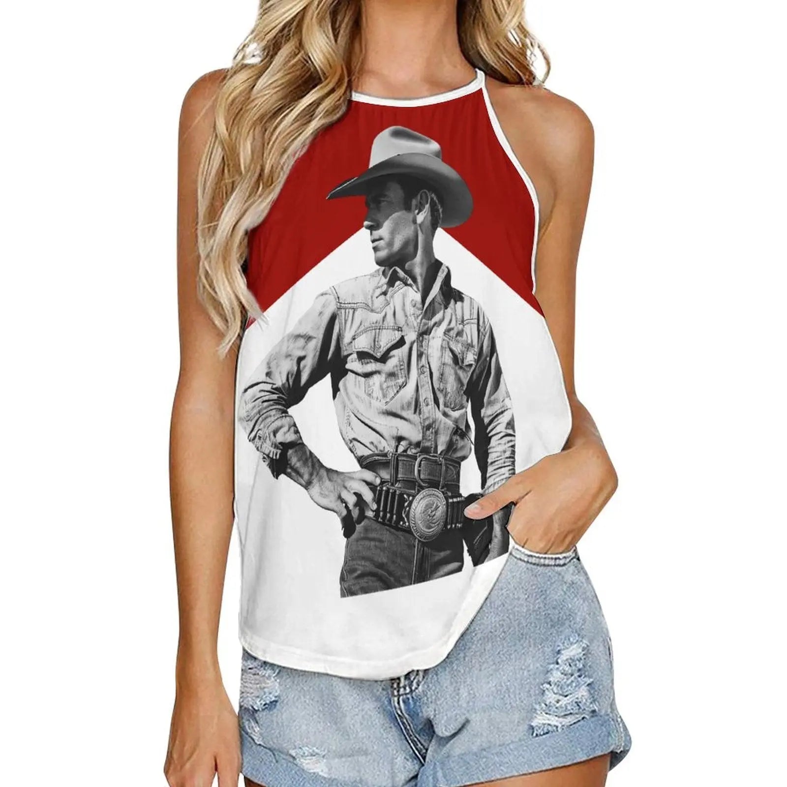 Baha Ranch Black White Cowboy Vintage Tank Top Baha Ranch Western Wear
