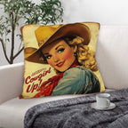 Vintage Cowgirl Up Throw Pillow Case 18 x 18 Made in America Baha Ranch Western Wear