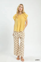 Umgee Crinkle Flutter Sleeve Peasant Top