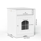 White Wooden Pet House Cat Litter Box Enclosure with Drawer and Side Table, Indoor Cat Home Nightstand for Small Cats, MDF Construction, 18.9'' W x 20.9'' D x 25'' H
