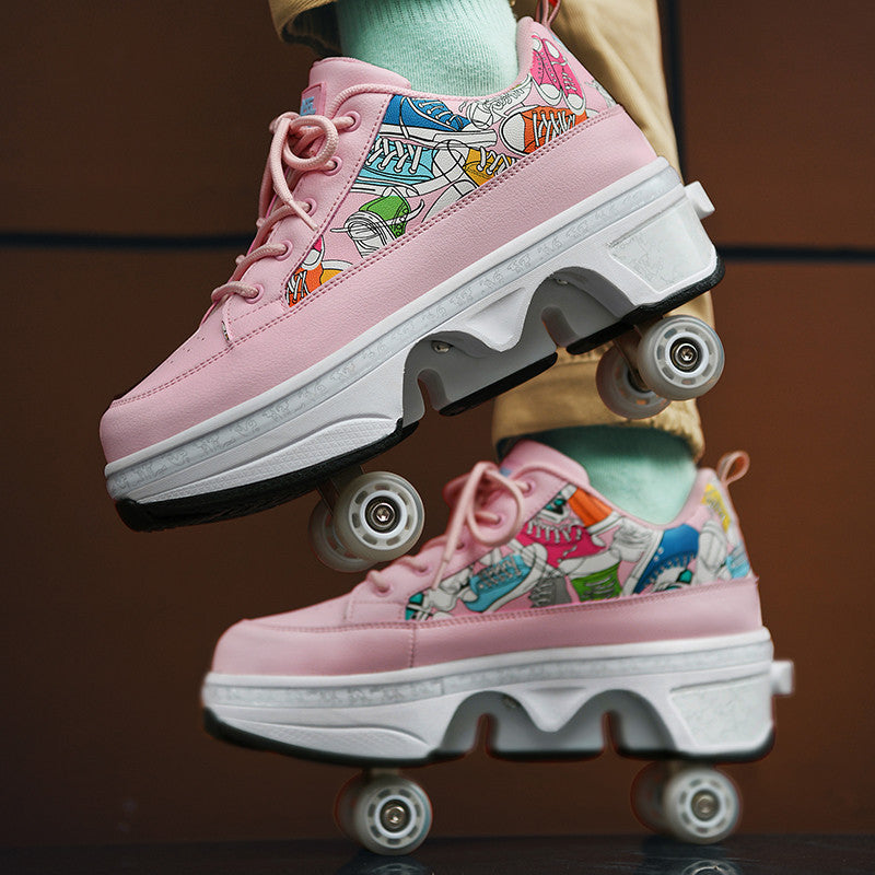 Shoes Transformative Shoes Four-wheel Dual-use Skates Double-row Heelys Roller Skating The Skating Shoes