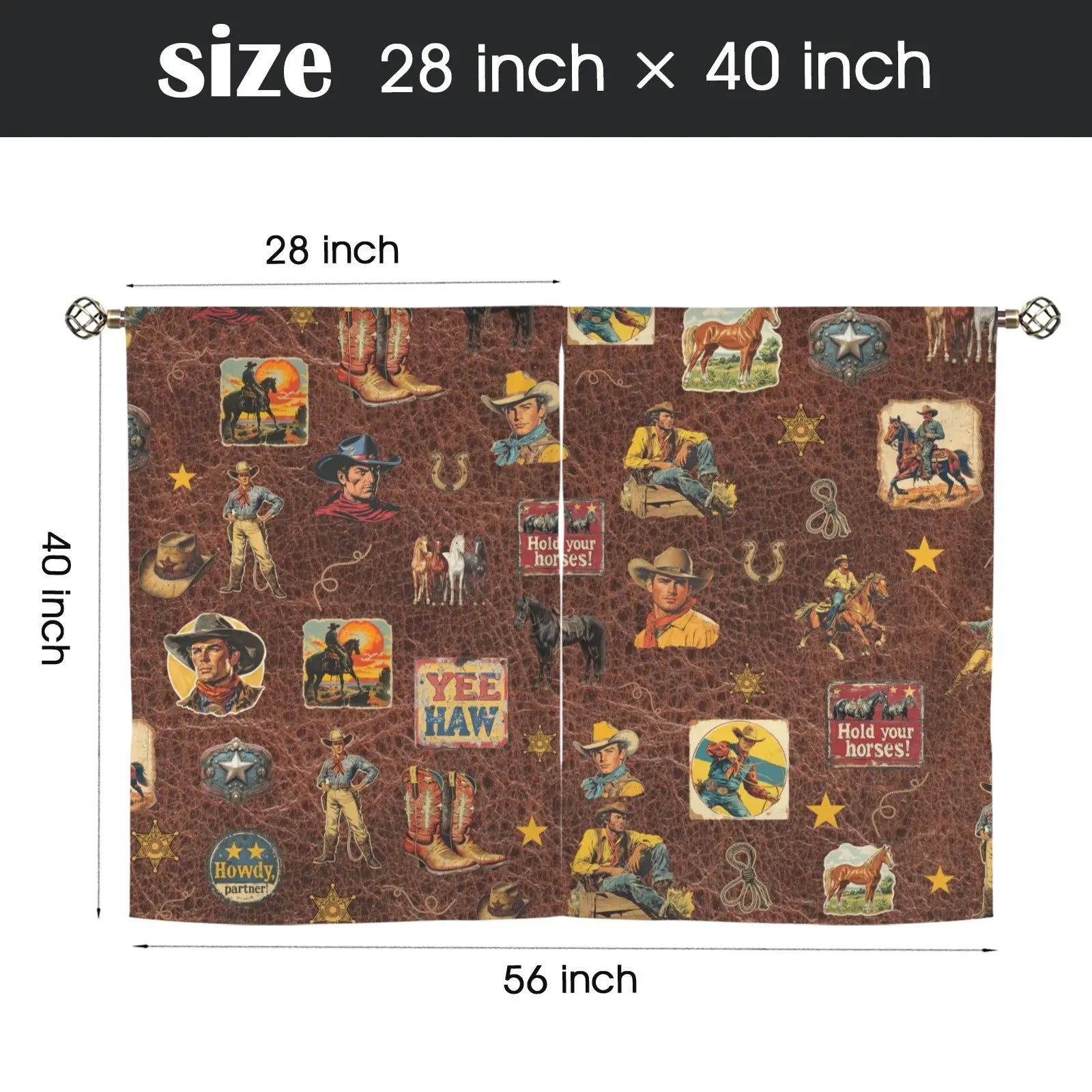 Vintage Cowboy Collage Western Curtains 28" x 40" Made in America Baha Ranch Western Wear