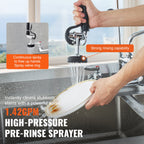 Commercial Faucet with Pre-Rinse Sprayer, 47' Height, 8' Center, 12' Swing Spout, Wall Mount Kitchen Sink Faucet, Brass Constructed Device with Pull Down Spray, for 1/2/3 Compartment Sink