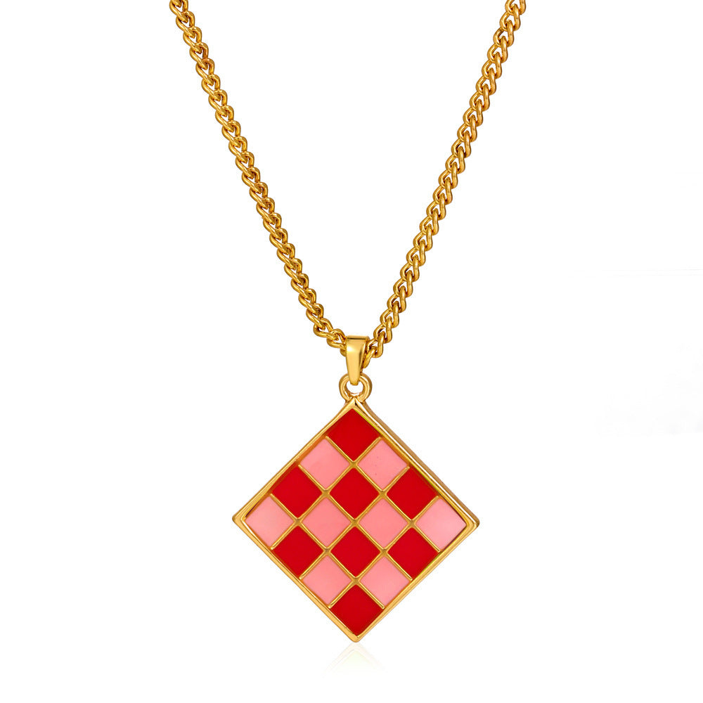Sweet Square Clavicle Chain Drawing Board Color Matching Necklace Female