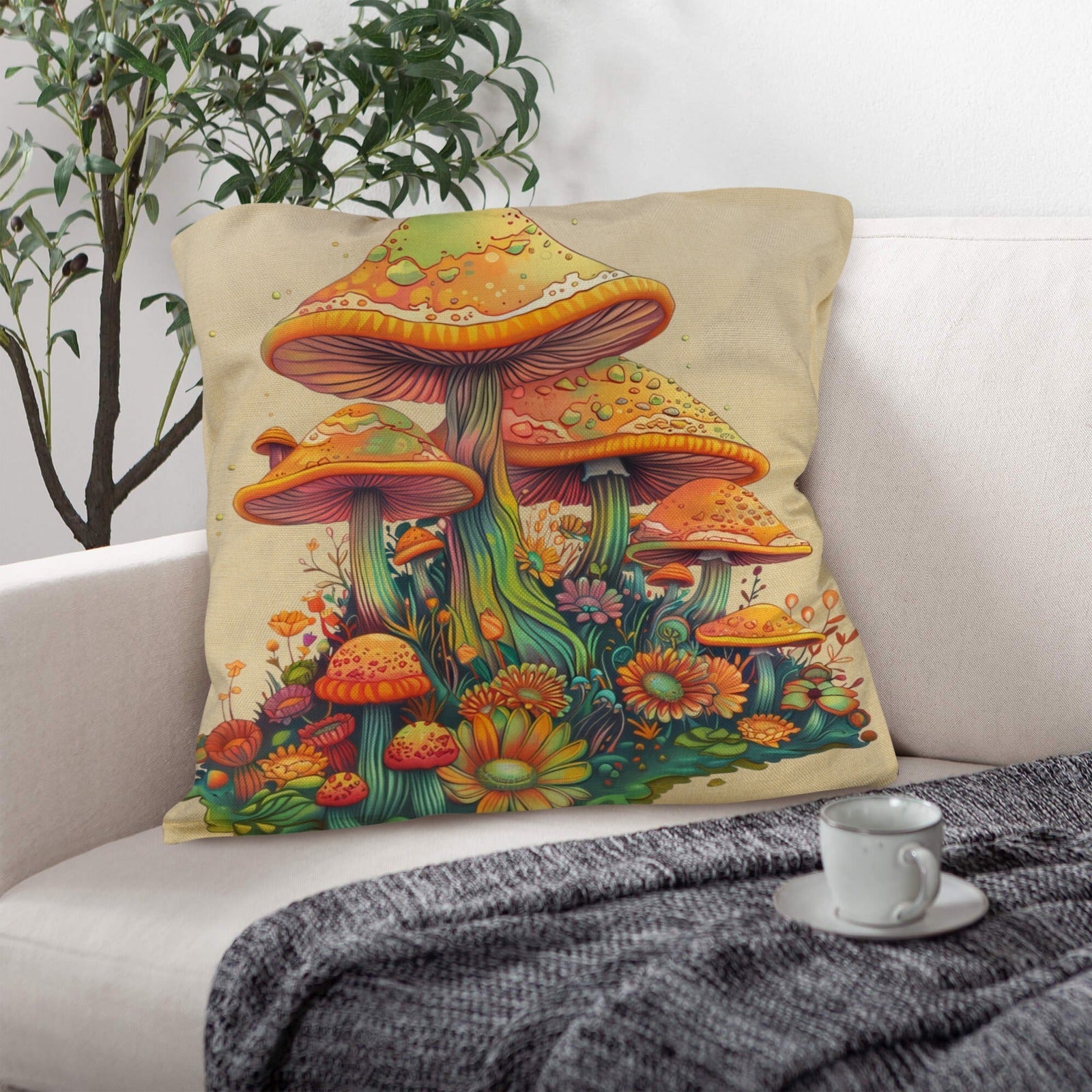 Retro Mushrooms Pillow Case Made in America Baha Ranch Western Wear