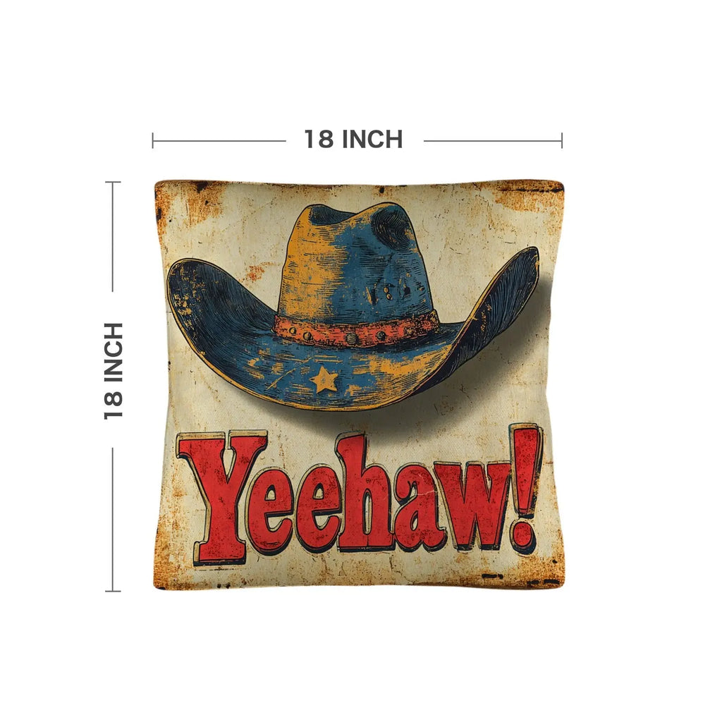 Vintage Western Yeehaw Throw Pillow Case 18 x 18 Made in America Baha Ranch Western Wear