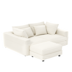 102.4 'Plush Corduroy 4-Seat Sofa,Modern Comfy Upholstered Sofa Cloud Couch,Deep Seat Couches with Soft Pillows and Movable Ottoman,Convertible Sofa Lounge Chair,for Living Room,Apartment,Office,Beige