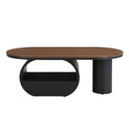 Luxury Industrial Oval Coffee Table, 47.24'' Coffee Table with Storage Drawer, Black Metal Center Table for Living Room