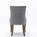 A&A Furniture Ultra Side Dining Chair with Thickened Fabric and Solid Wood Legs, Bronze Nail Head, Set of 2, Gray