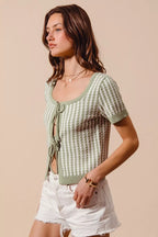 SO ME Tie Front Textured Vertical Stripe Knit Cardigan