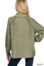 Zenana Ribbed Two Tone Half Zip Sweater