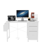 47.3'office desk with power outlet,3 drawers,Side Pocket, Study Desk Easy to Assemble,Frame stability Reversible for home desk, company computer desk, game table,Vanity table, white
